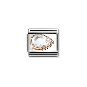 NOMINATION Link 'Droplet' made of Stainless Steel and 9ct Rose Gold with Zircon