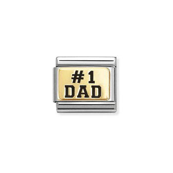 Σύνδεσμος (Link) NOMINATION 'Dad No1' από ανοξείδωτο ατσάλι και χρυσό 18K