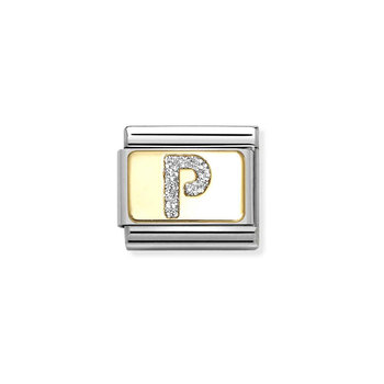 Σύνδεσμος (Link) NOMINATION 'P' από ανοξείδωτο ατσάλι και χρυσό 18K με glitter