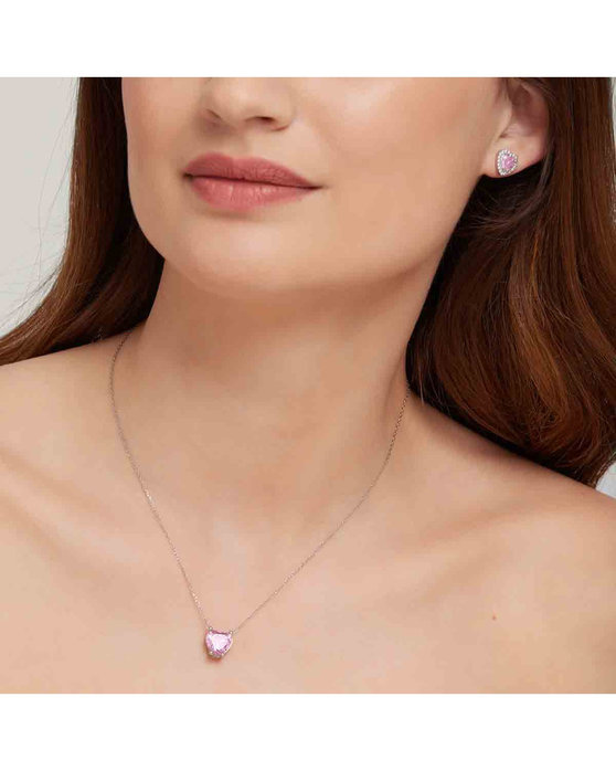 Σκουλαρίκια DOUKISSA NOMIKOU Pink Heart Earrings Pave
