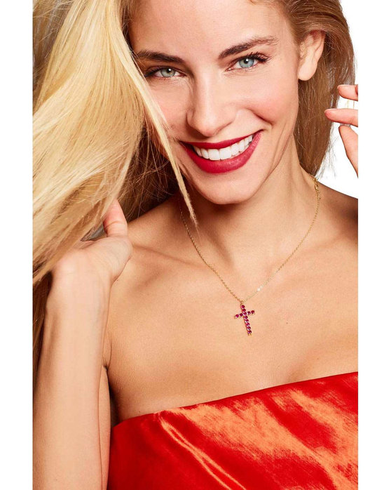 Κολιέ DOUKISSA NOMIKOU Ruby Big Cross Necklace Pave