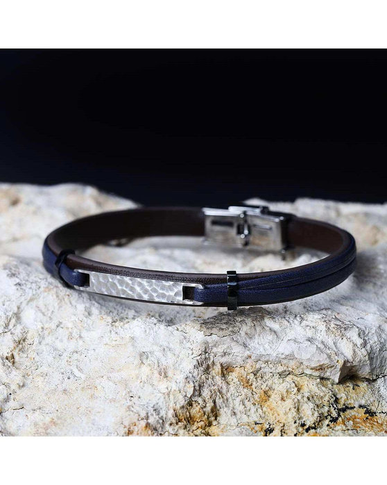 SECTOR Bandy Hammered Men's Stainless Steel and Leather Strap