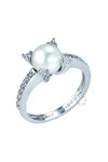 Ring 14ct White gold with Pearl and Zircon