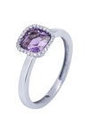 Ring 18ct White Gold with Diamonds and Amethyst