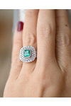 Ring 18ct White Gold with Diamonds and an Emerald SAVVIDIS (No 56)