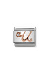 Σύνδεσμος (Link) NOMINATION - Γράμμα U σε ροζ χρυσό 9Κ με ζιργκόν