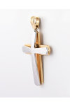 Βαπτιστικός σταυρός διπλής όψης FaCaDoro από λευκόχρυσο και χρυσό 14Κ