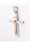 Δίχρωμος Βαπτιστικός σταυρός FaCaDoro από ροζ χρυσό και λευκόχρυσο 14Κ