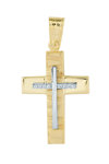 Δίχρωμος Βαπτιστικός σταυρός SAVVIDIS από χρυσό και λευκόχρυσο 14Κ με ζιργκόν