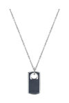 CERRUTI Mens Leather Tag Stainless Steel and Leather Necklace