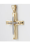 14ct Two-Toned Gold Cross with Zircon by SAVVIDIS