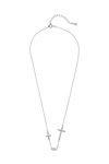 BREEZE Rhodium Plated Sterling Silver Necklace with Cross and Zircons