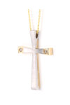 Βαπτιστικός σταυρός FaCaDoro από χρυσό και λευκόχρυσο 14Κ με ζιργκόν