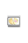 Σύνδεσμος (Link) NOMINATION 'Ροζ πατούσες μωρού' από ανοξείδωτο ατσάλι και χρυσό 18K με σμάλτο