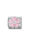 Σύνδεσμος (Link) NOMINATION 'Ροζ λουλούδι' από ανοξείδωτο ατσάλι και ασήμι 925 με Ζιργκόν