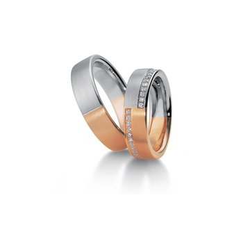 Wedding rings 8ct Pink Gold and Whitegold with Diamonds Breuning