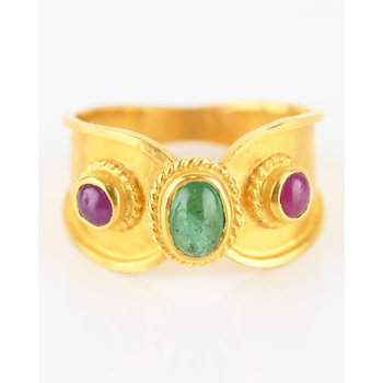 18ct Gold Ring with Diamonds, Ruby and Emerald by Savvidis (No55)