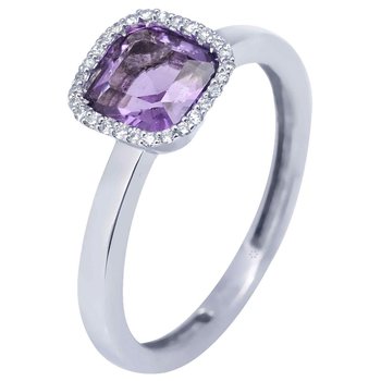 Ring 18ct White Gold with Diamonds and Amethyst