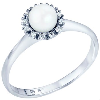 Ring 14ct White Gold with Pearl and Zircon