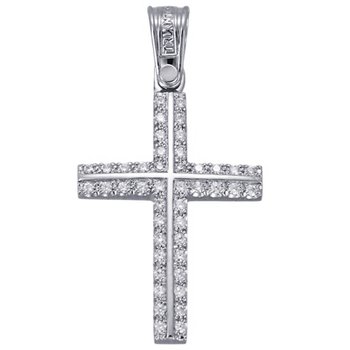 Cross 14 Carats White Gold with Zircon by TRIANTOS