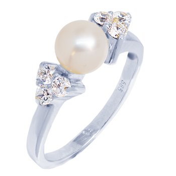 SAVVIDIS 14ct White Gold Ring with Pearl and Zircon (No 55)