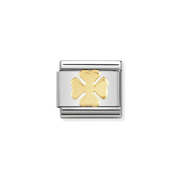 NOMINATION Link - GOOD LUCK in stainless steel with 18k gold Four-leaf clover