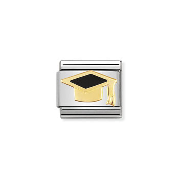 NOMINATION Link - BACK TO SCHOOL in stainless steel with enamel and 18k Black graduate hat