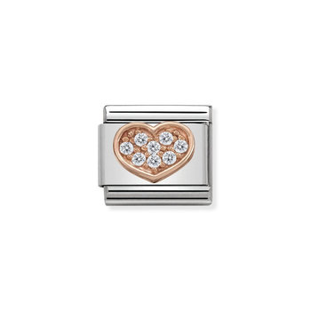 NOMINATION Link - Symbols in stainless steel with 9K rose gold and CZ Heart Rich