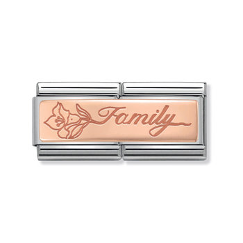 NOMINATION Link - DOUBLE ENGRAVED steel and gold 375 CUSTOM Family with flower