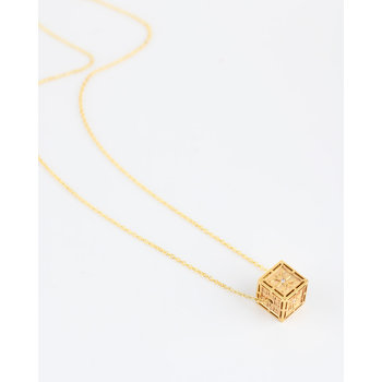 SAVVIDIS 18ct Gold Cube Necklace with Diamonds