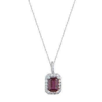 Halo Necklace in 18K White Gold with Ruby and Diamonds by SAVVIDIS