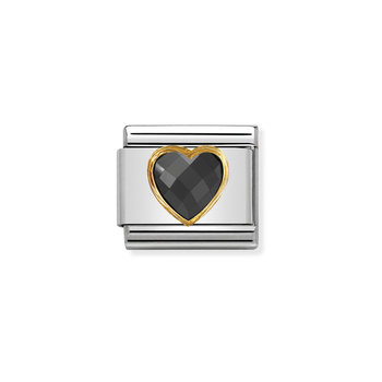 Σύνδεσμος (Link) NOMINATION καρδιά από ανοξείδωτο ατσάλι και χρυσό 18Κ με ζιργκόν