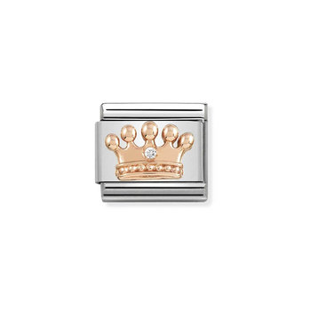 Nomination Link CROWN made of Stainless Steel and 9ct Rose Gold with Zircon