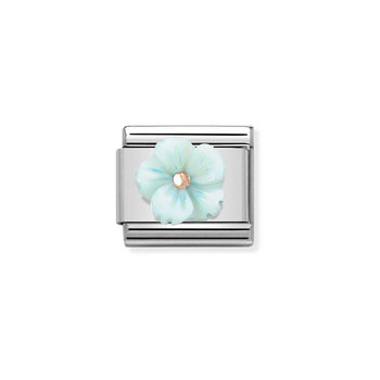 Nomination Link TURQUOISE FLOWER made of Stainless Steel and 9ct Rose Gold with Enamel