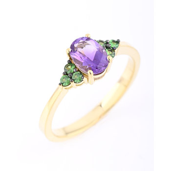 18ct Yellow Gold Ring with Tsavorite and Amethyst  (No 55)