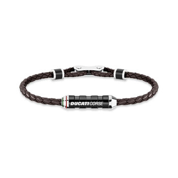 DUCATI CORSE Dinamica Stainless Steel and Leather Bracelet (Small)