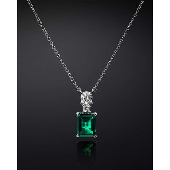 CHIARA FERRAGNI Emerald Rhodium Plated Necklace with Zircons