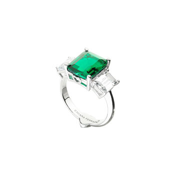 CHIARA FERRAGNI Emerald Rhodium Plated Ring with Zircons (No 16)