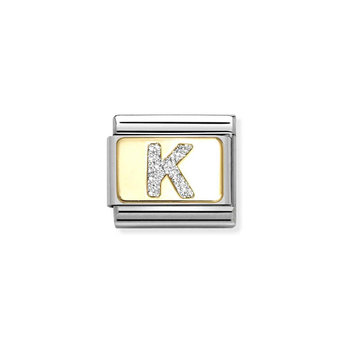 Σύνδεσμος (Link) NOMINATION 'K' από ανοξείδωτο ατσάλι και χρυσό 18K με glitter