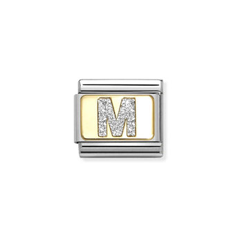 Σύνδεσμος (Link) NOMINATION 'M' από ανοξείδωτο ατσάλι και χρυσό 18K με glitter