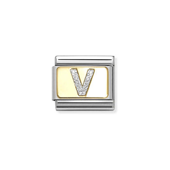 Σύνδεσμος (Link) NOMINATION 'V' από ανοξείδωτο ατσάλι και χρυσό 18K με glitter