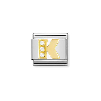 NOMINATION Link 'K' made of Stainless Steel and 18ct Gold with Zircons