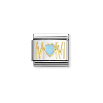 Σύνδεσμος (Link) NOMINATION 'Mom Μπλε Καρδια' από ανοξείδωτο ατσάλι και χρυσό 18K με σμάλτο