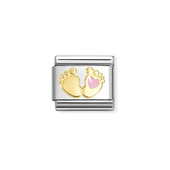 NOMINATION Link 'Pink Baby Foot' made of Stainless Steel and 18ct Gold with Enamel