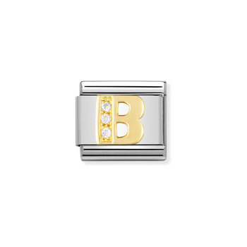 NOMINATION Link 'B' made of Stainless Steel and 18ct Gold with Zircons