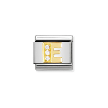 Σύνδεσμος (Link) NOMINATION 'E' από ανοξείδωτο ατσάλι και χρυσό 18K με Ζιργκόν