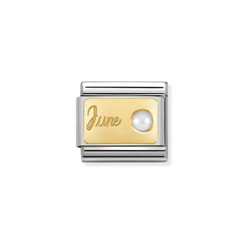 NOMINATION Link 'June' made of Stainless Steel and 18ct Gold with Pearl