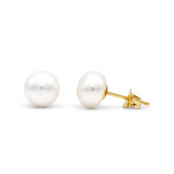 SAVVIDIS Earrings 14ct Gold with 7.5 - 8.0 mm Fresh Water Button Pearls