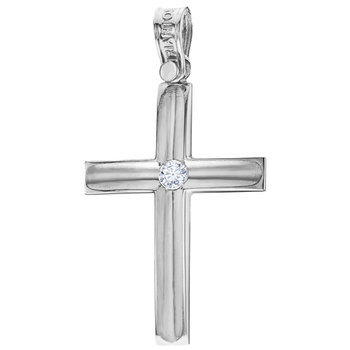 14ct White Gold Baptism Cross with Zircons by TRIANTOS