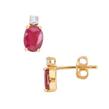 18ct Gold Earrings with Diamonds and Ruby by SAVVIDIS